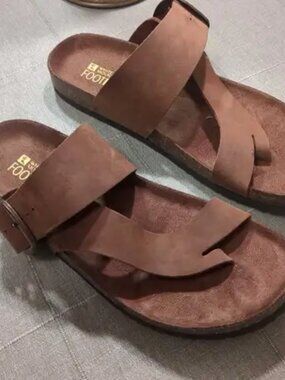 White Mountain Women's Footbed Leather Brown Slides Sandals - Size 9-9.5